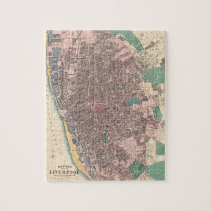 Puzzle Mapa del vintage de Liverpool Inglaterra (1890)