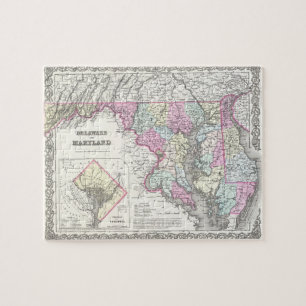 Puzzle Mapa del vintage de Maryland (1855)