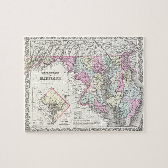 Puzzle Mapa del vintage de Maryland (1855) (Horizontal)