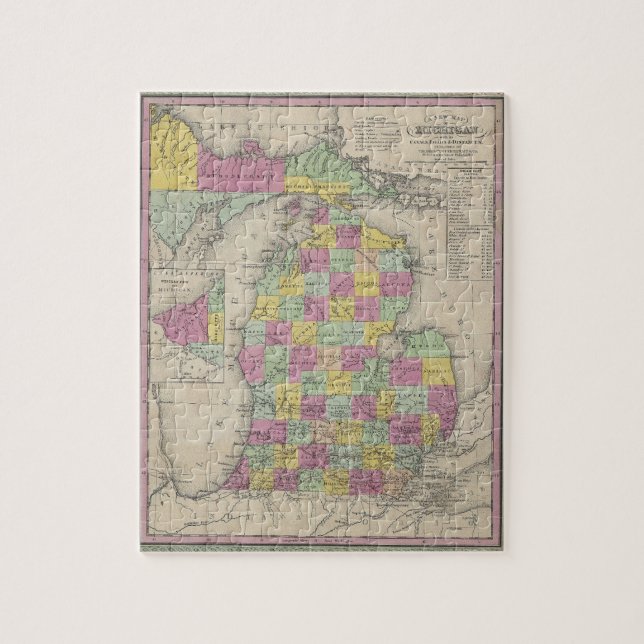 Puzzle Mapa del vintage de Michigan (1853) (Vertical)