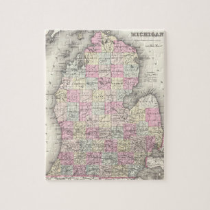Puzzle Mapa del vintage de Michigan (1855)