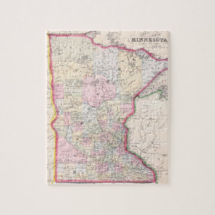 Puzzle Mapa del vintage de Minnesota (1864)