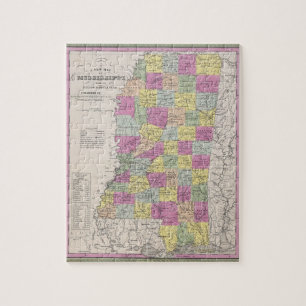 Puzzle Mapa del vintage de Mississippi (1853)