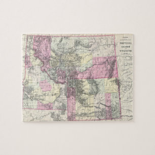 Puzzle Mapa del vintage de Montana, de Wyoming y de Idaho