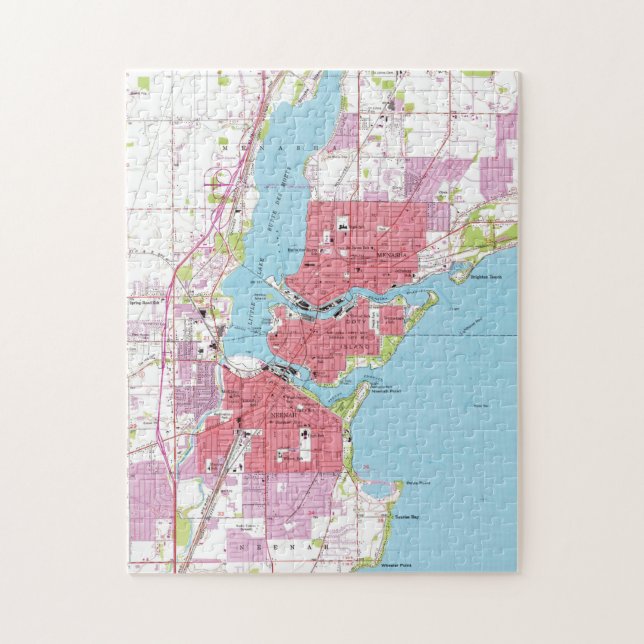 Puzzle Mapa del vintage de Neenah Wisconsin (1955) (Vertical)