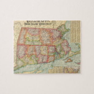Puzzle Mapa del vintage de Nueva Inglaterra States (1900)