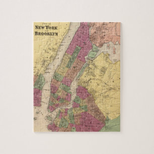 Puzzle Mapa del vintage de NYC y de Brooklyn (1868)
