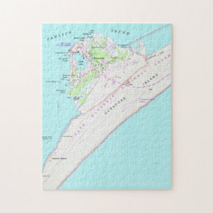 Puzzle Mapa del vintage de Ocracoke Carolina del Norte