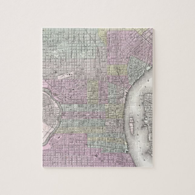Puzzle Mapa del vintage de Philadelphia (1855) (Vertical)