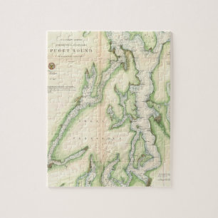 Puzzle Mapa del vintage de Puget Sound (1867)