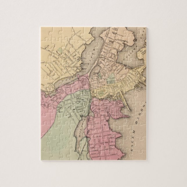 Puzzle Mapa del vintage de Salem Massachusetts (1871) (Vertical)