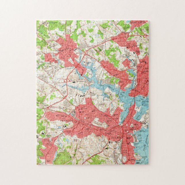 Puzzle Mapa del vintage de Salem Massachusetts (1956) (Vertical)