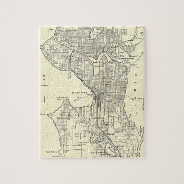 Puzzle Mapa del vintage de Seattle (1914) (Vertical)