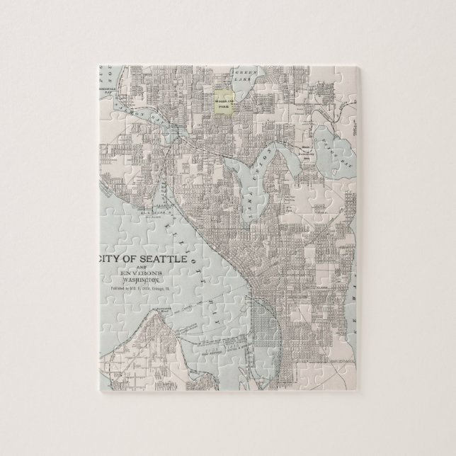 Puzzle Mapa del vintage de Seattle Washington (1901) (Vertical)