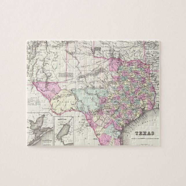 Puzzle Mapa del vintage de Tejas (1855) (Horizontal)