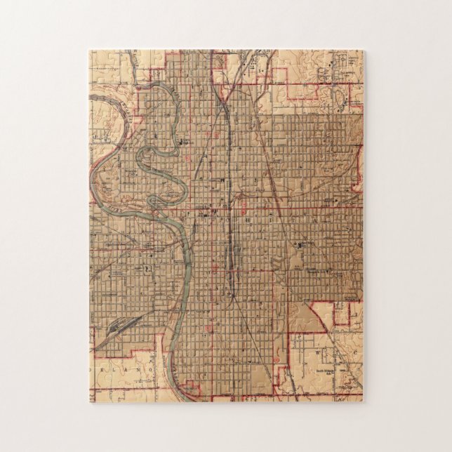 Puzzle Mapa del vintage de Wichita Kansas (1943) (Vertical)