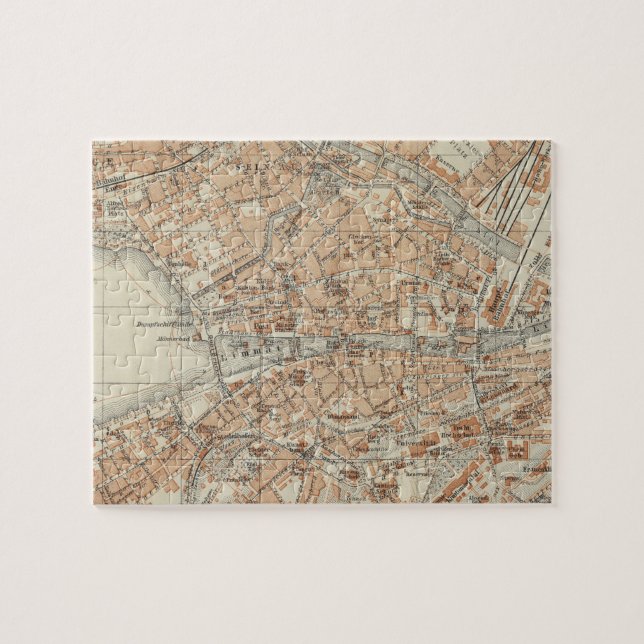 Puzzle Mapa del vintage de Zurich Suiza (1913) (Horizontal)