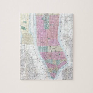Puzzle Mapa del vintage del Lower Manhattan (1865)