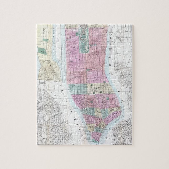 Puzzle Mapa del vintage del Lower Manhattan (1865) (Vertical)