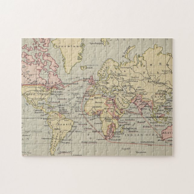 Puzzle Mapa del vintage del mundo (1914) (Horizontal)