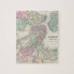 Puzzle Mapa del vintage del puerto de Boston (1857)