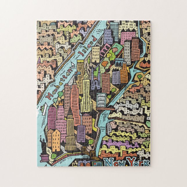 Puzzle Mapa dibujado mano de New York City (Vertical)