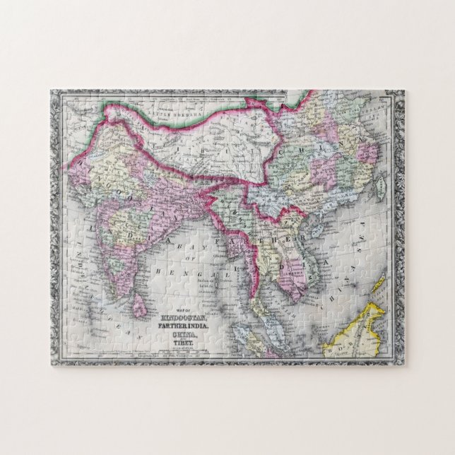 Puzzle Mapa el | la India, Tíbet, China y SE Asia de (Horizontal)