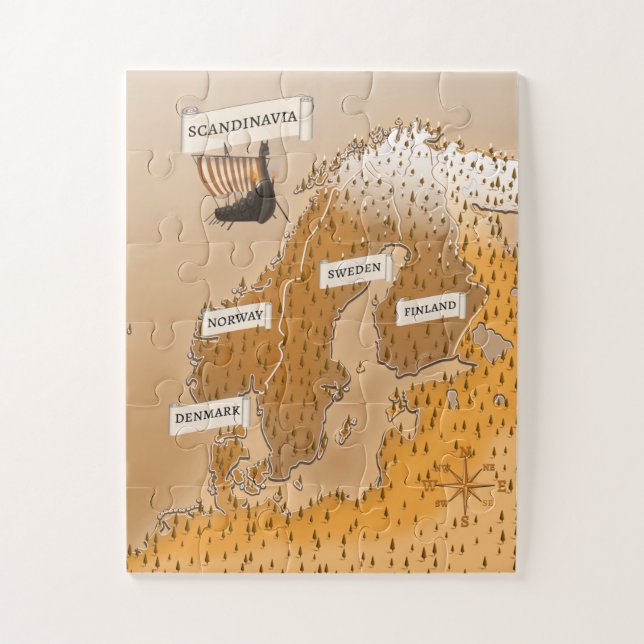 Puzzle Mapa en sepia de Escandinavia (Vertical)