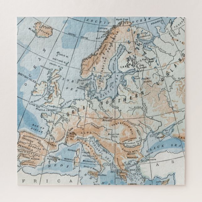 Puzzle Mapa físico de Europa (1916) (Vertical)