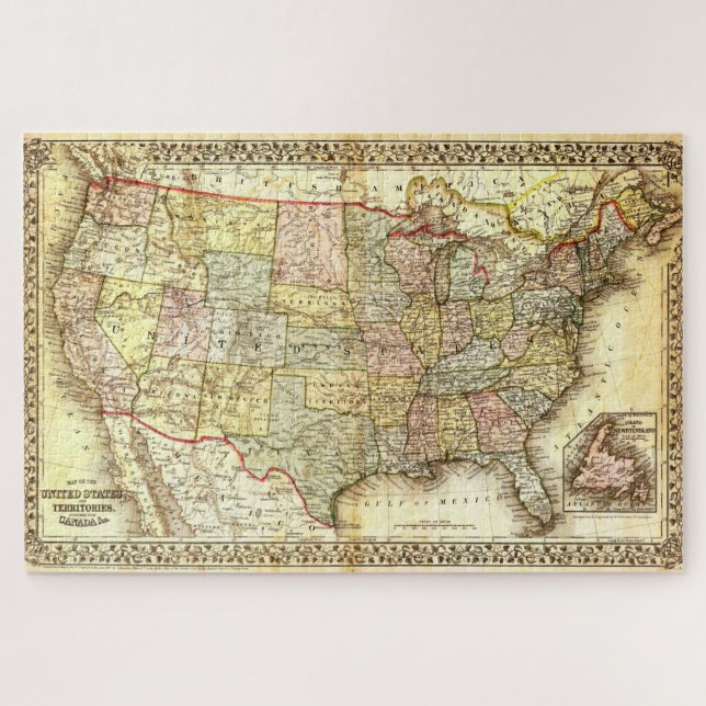 Puzzle Mapa general de Vintage Old USA (Horizontal)
