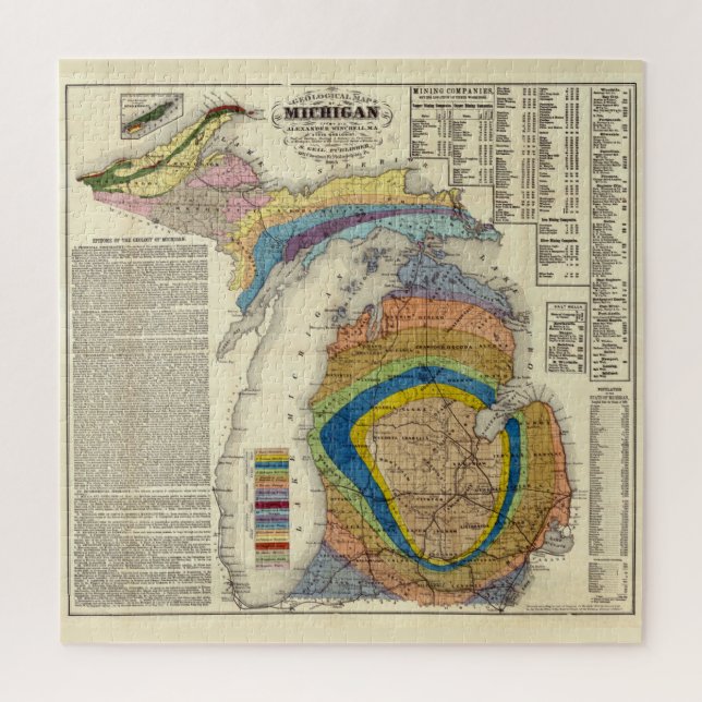 Puzzle Mapa geológico de Michigan (1865) (Vertical)