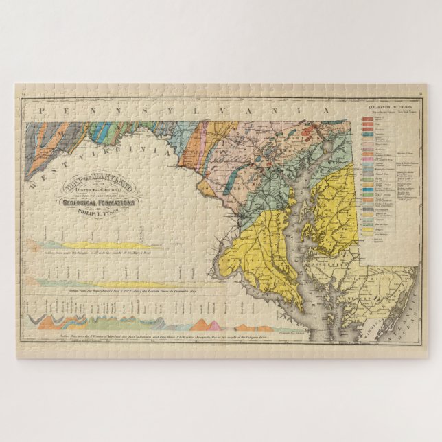 Puzzle Mapa geológico vintage de Maryland (1873) (Horizontal)