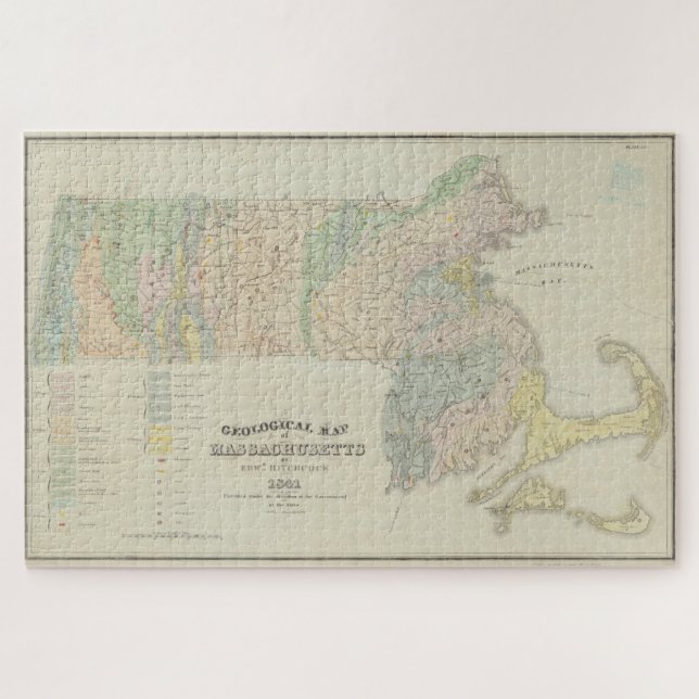 Puzzle Mapa geológico vintage de Massachusetts (1841) (Horizontal)