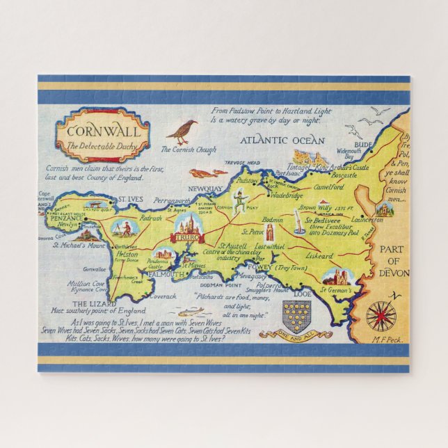 Puzzle Mapa ilustrado 16x20 de Cornwall Inglaterra (Horizontal)
