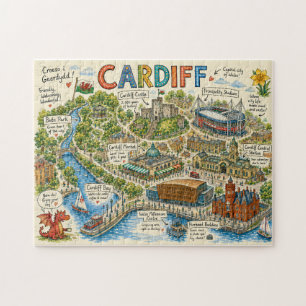 Puzzle Mapa Ilustrado Colorido de Cardiff
