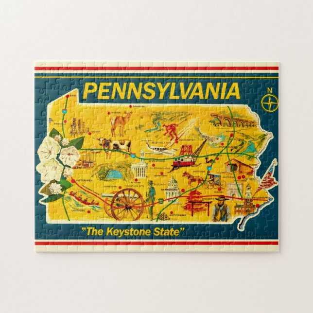 Puzzle Mapa ilustrado de 11x14 de Pensilvania (Horizontal)