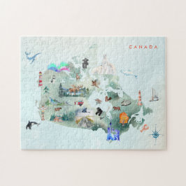 Puzzle Mapa ilustrado de acuarela de arte de Canadá