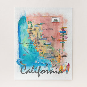 Puzzle Mapa ilustrado de California con aspectos más des