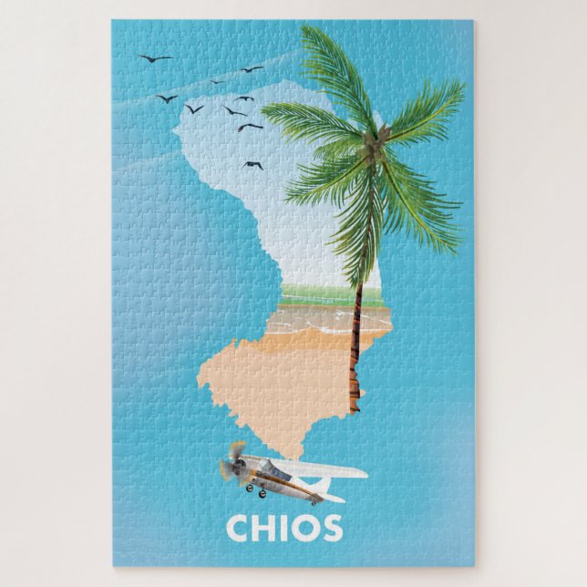 Puzzle Mapa ilustrado de Chios Grecia. (Vertical)
