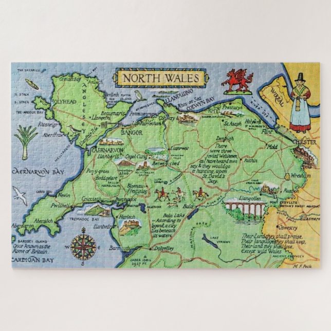 Puzzle Mapa ilustrado de época de Gales del Norte (Horizontal)