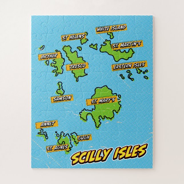 Puzzle Mapa ilustrado de las Islas Scilly con arte pop (Vertical)