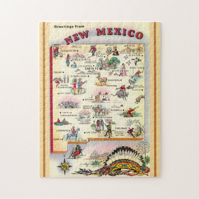 Puzzle Mapa ilustrado de Nuevo México 11x14 (Vertical)