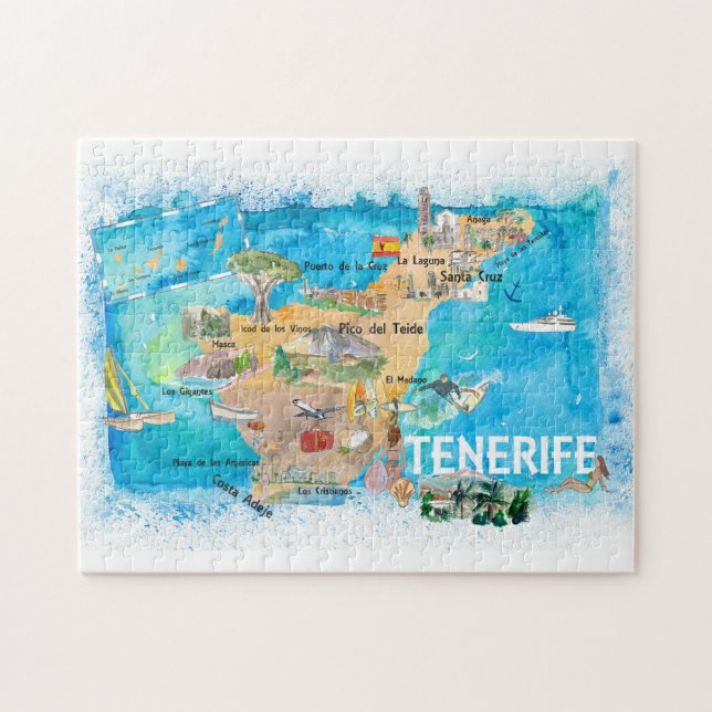 Puzzle Mapa ilustrado de Tenerife Canarias España (Horizontal)