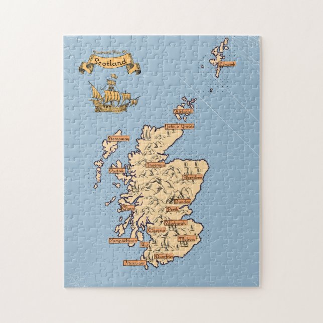 Puzzle Mapa ilustrado de viajes de Escocia (Vertical)