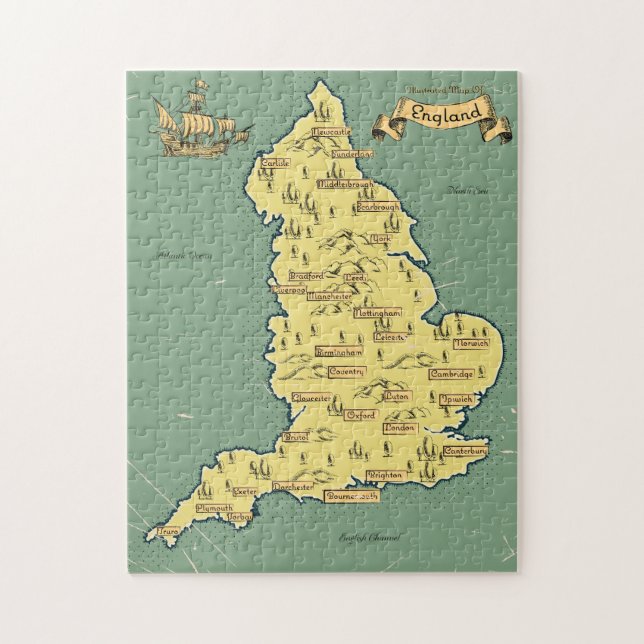 Puzzle Mapa ilustrado de viajes de Inglaterra (Vertical)