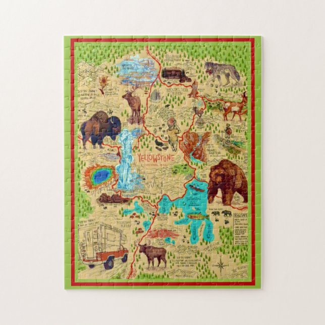 Puzzle Mapa ilustrado del Parque Yellowstone (Vertical)
