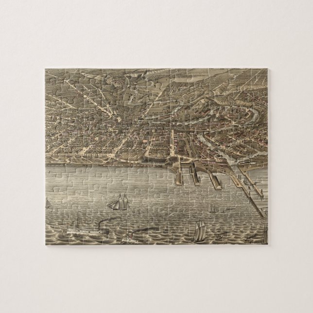 Puzzle Mapa ilustrado del vintage de Cleveland (1877) (Horizontal)