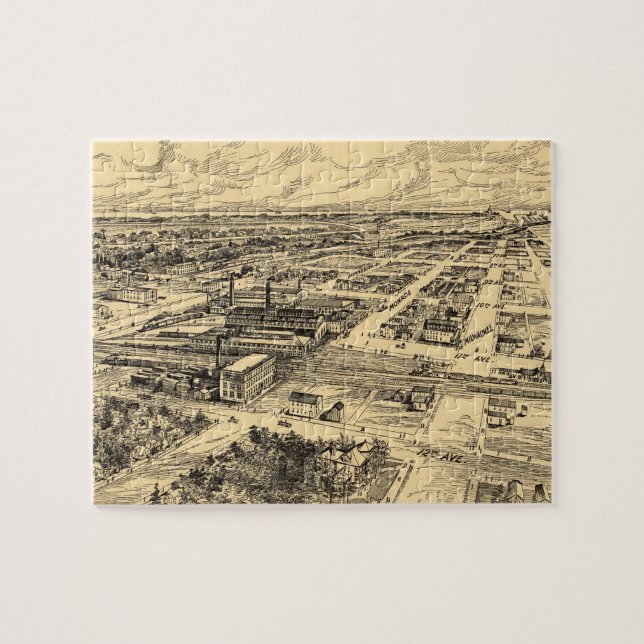 Puzzle Mapa ilustrado del vintage de Milwaukee meridional (Horizontal)