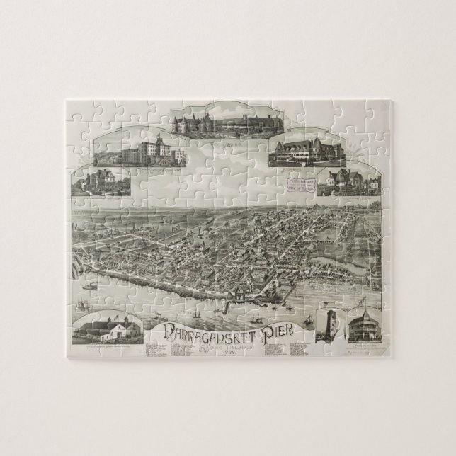 Puzzle Mapa ilustrado del vintage de Narragansett RI (Horizontal)