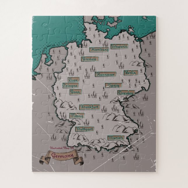 Puzzle Mapa ilustrado vintage de Alemania (Vertical)